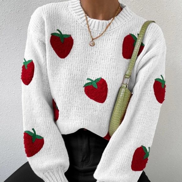 Strawberry Embroidery knit Sweater top - Picture 3 of 6